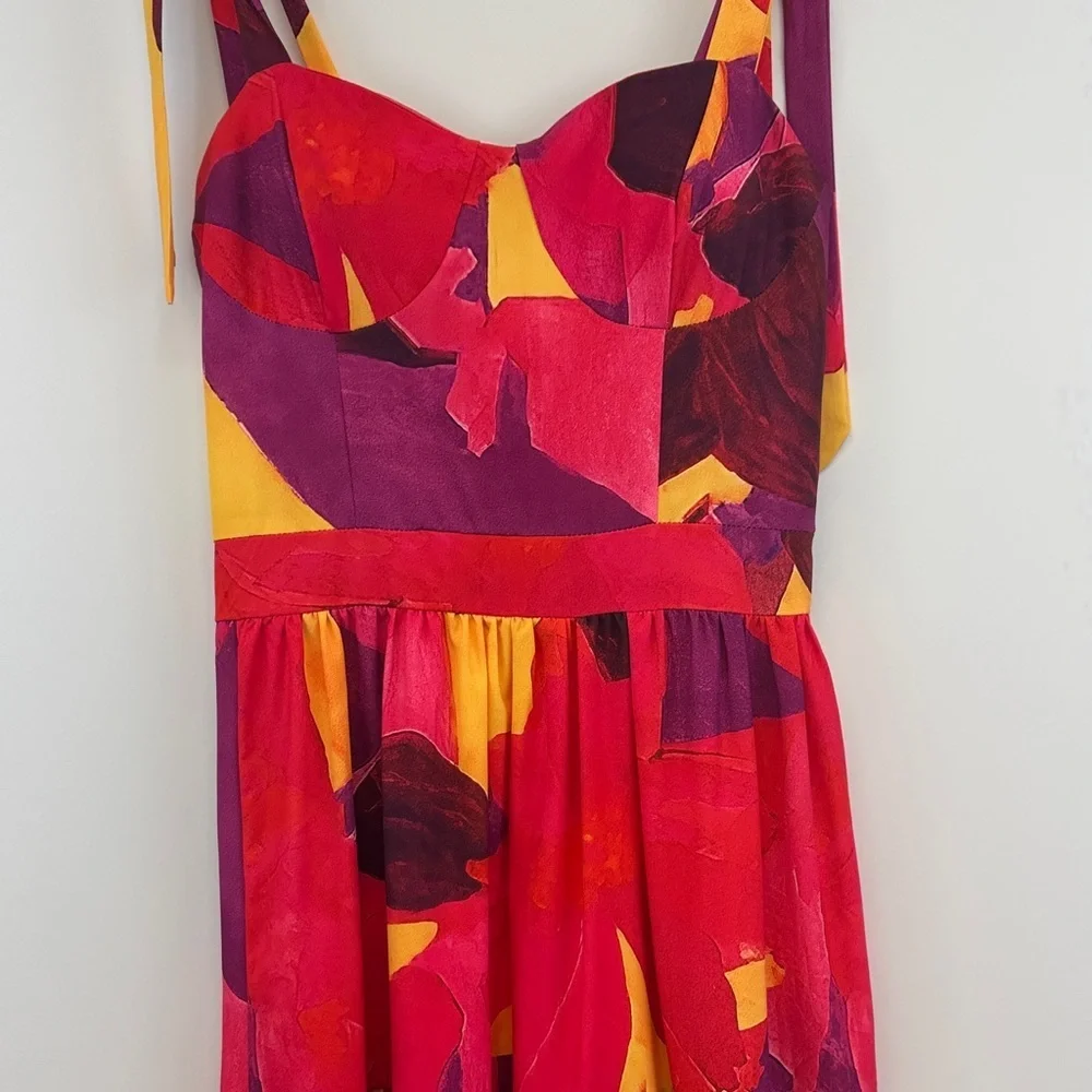 Louise James Boutique Abstract Print Tiered Maxi Dress Boho Sundress M